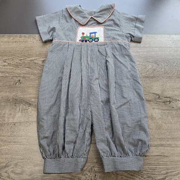 Wish Upon A Star Size 24 Month Smocked Train Bubble  Romper Collared Snap Button - Picture 1 of 9
